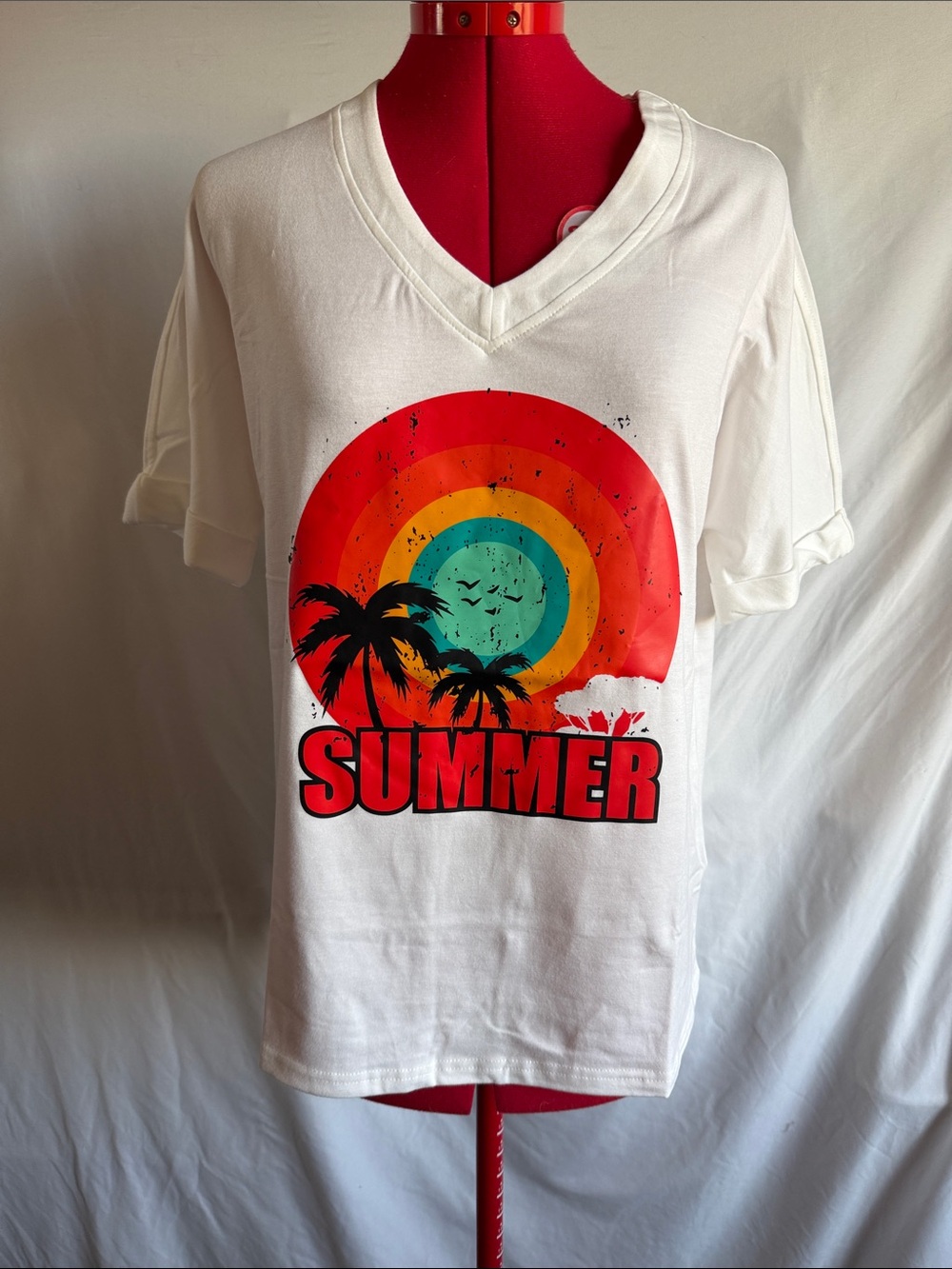 Summer Graphic V-Neck Tee - White
